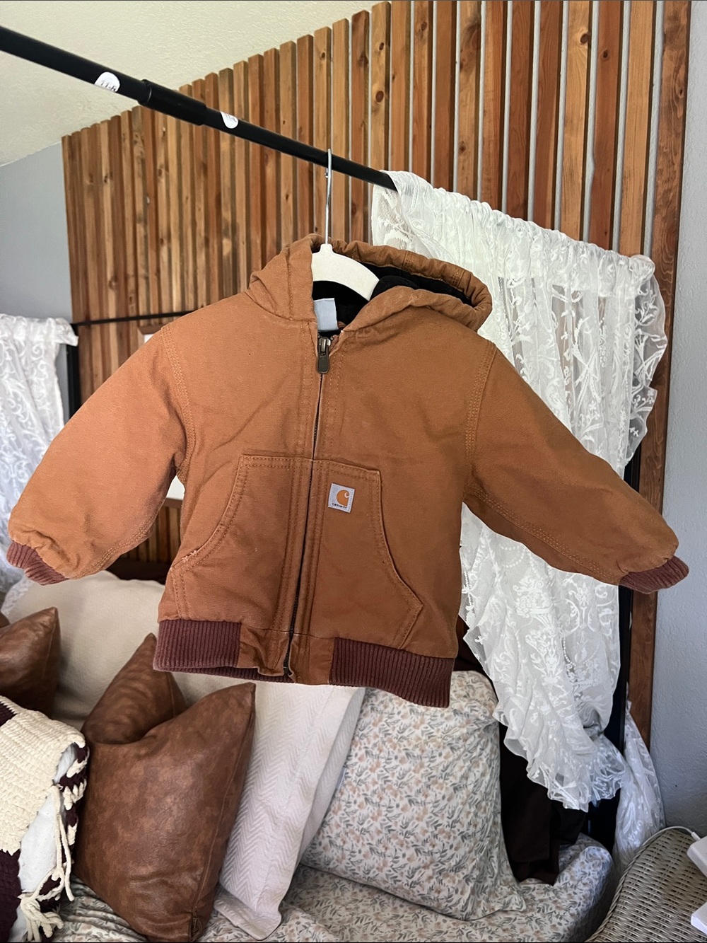 Carhartt Tan/Brown Hooded Zip Work Jacket - Kids